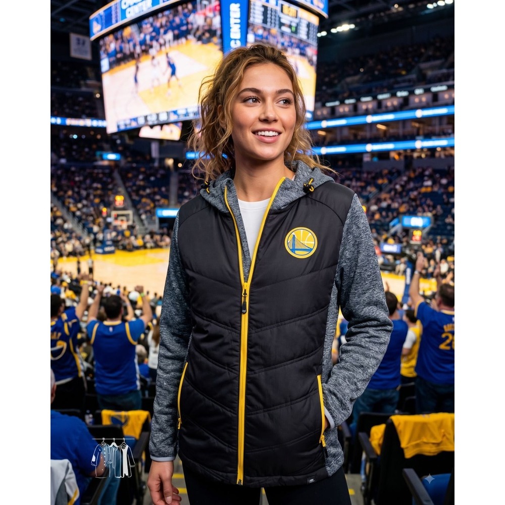 Fanatics NBA Golden State Warriors Hybrid Puffer Jacket Hoodie Womens S PTP 18.5